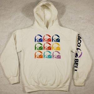 Taco Bell Multicolored Logo White Graphic Print Hoodie Pullover Men's Size Small